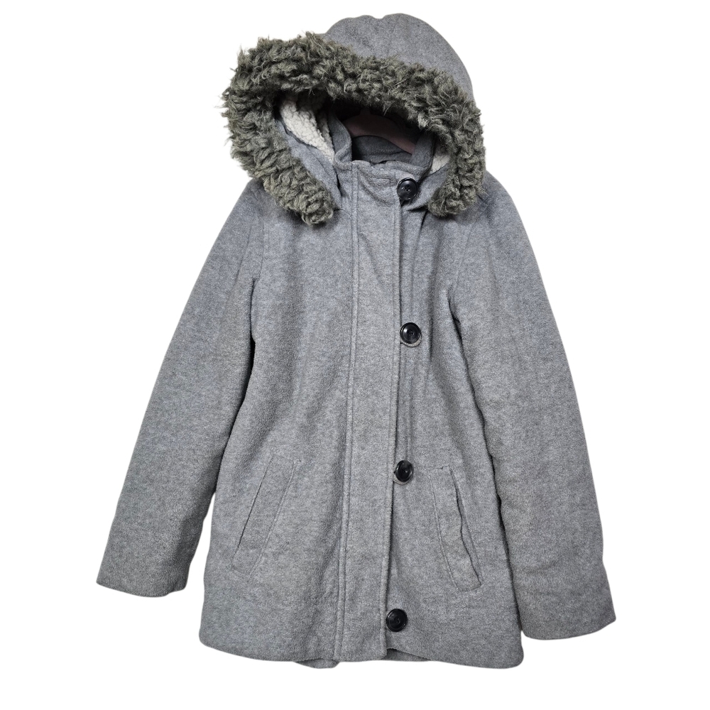 Old Navy Performance Fleece Gray Faux Fur Hood Jacket Girls M (8)